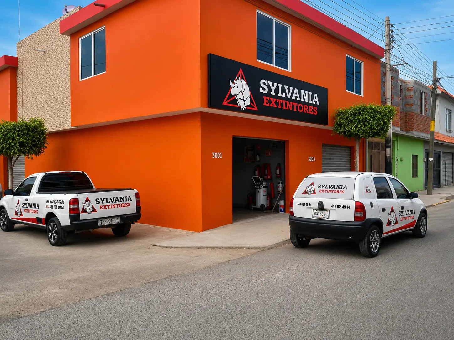 Fachada y vehículos de Sylvania Extintores