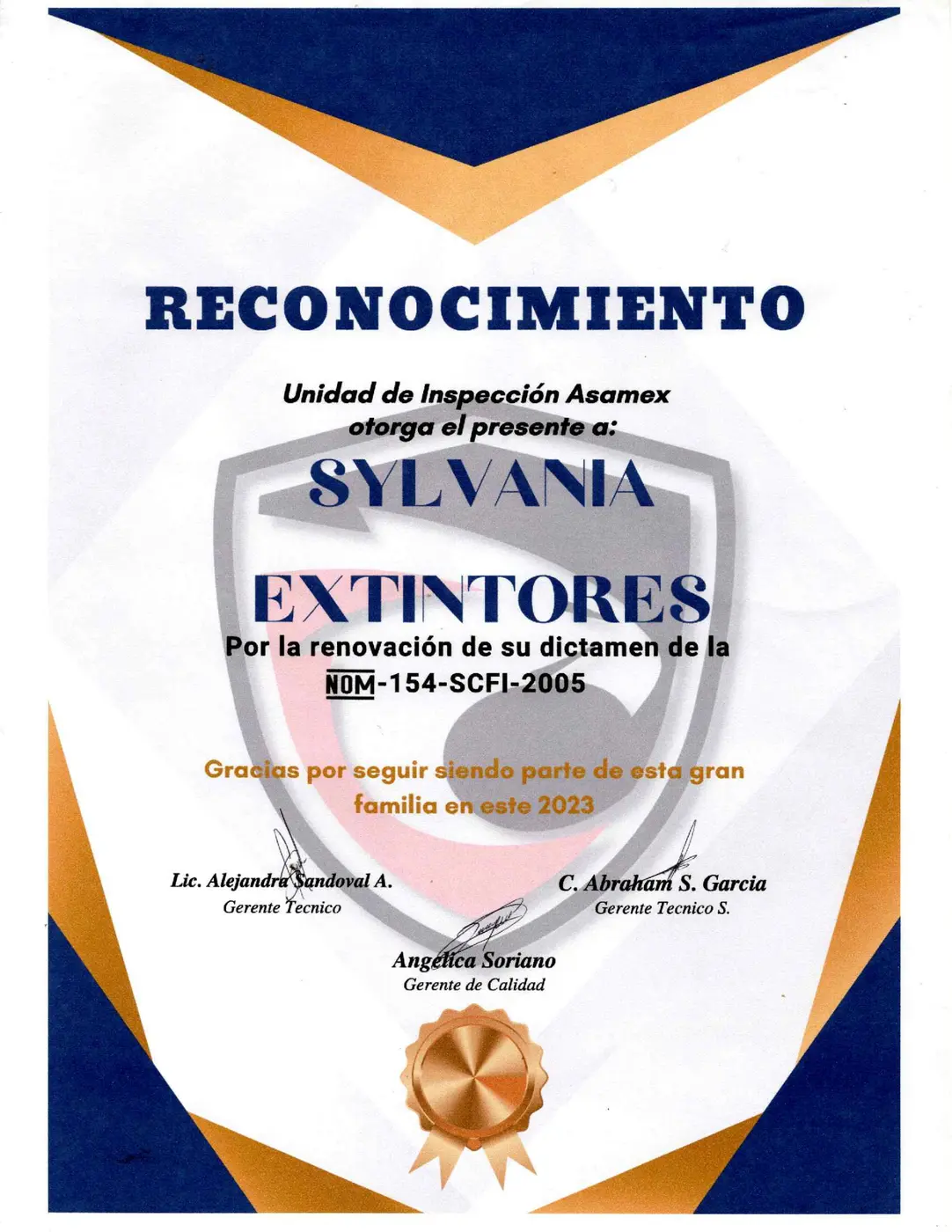Reconocimiento relacionado con la renovación NOM-154-SCFI-2005
