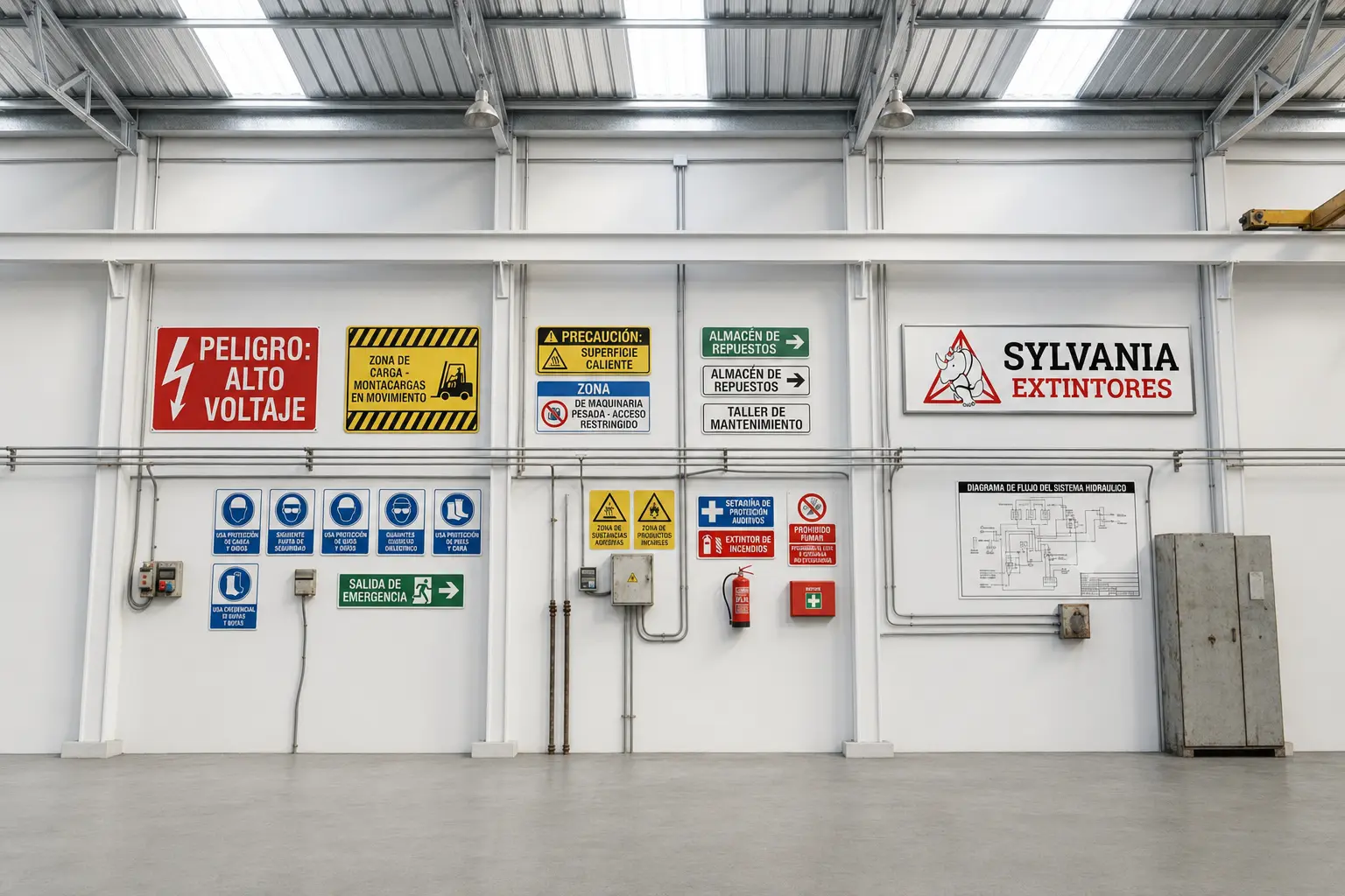 Señalética industrial instalada en una planta